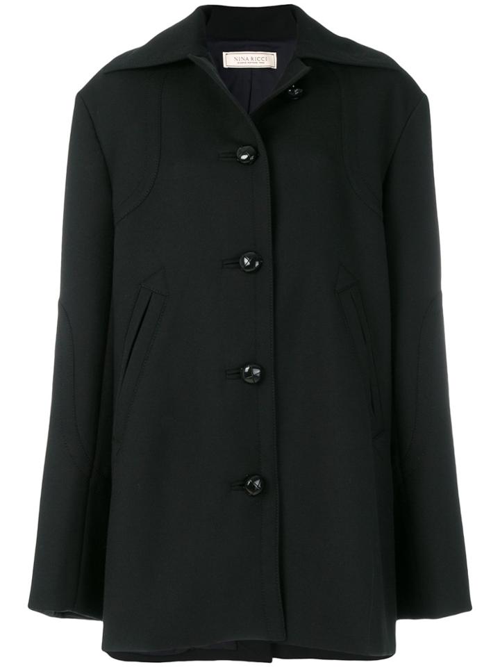 Nina Ricci Long Sleeved Button Up Coat - Black