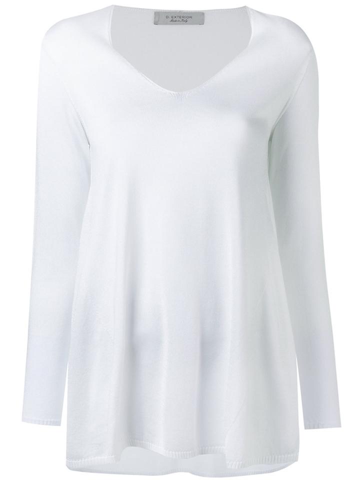 V-neck Longsleeved T-shirt - Women - Cotton/viscose - S, White, Cotton/viscose, D.exterior