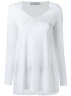 V-neck Longsleeved T-shirt - Women - Cotton/viscose - S, White, Cotton/viscose, D.exterior