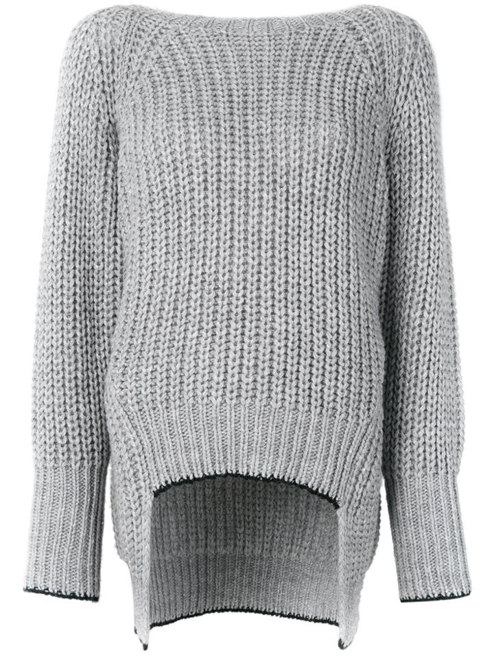 Nude Ribbed V-back Sweater - Grey