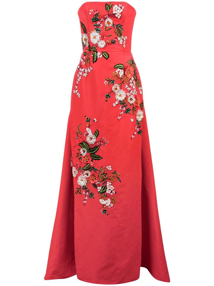 Carolina Herrera Floral Embroidered Evening Dress