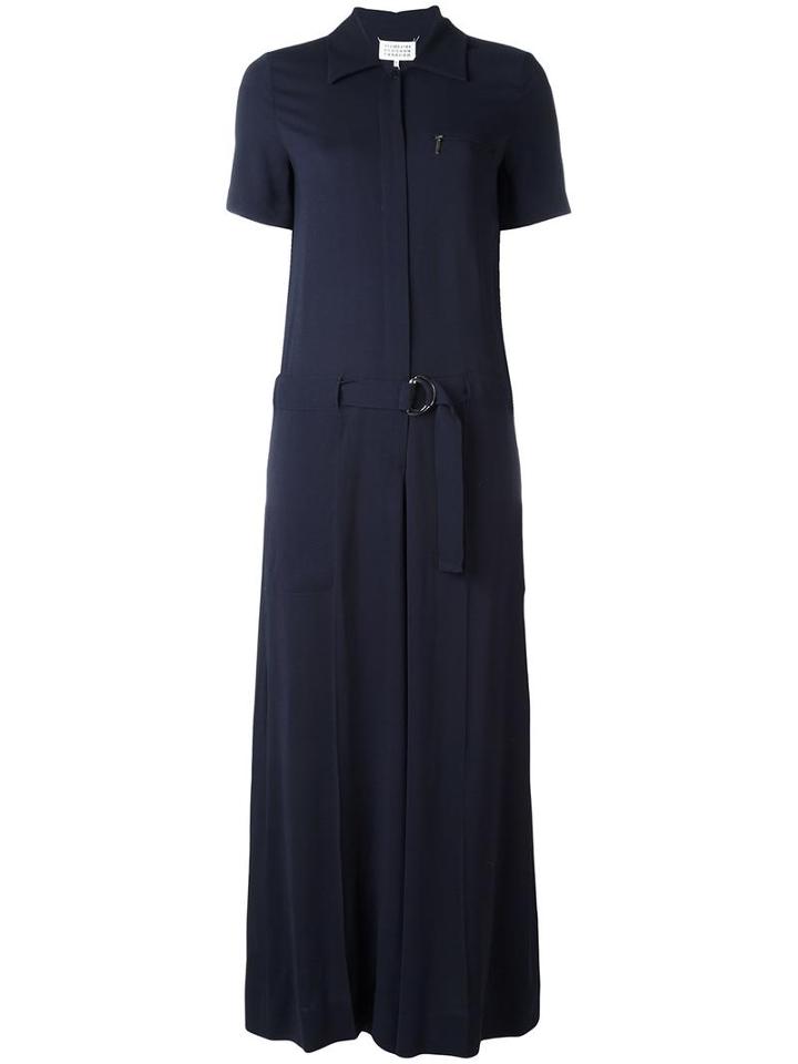 Maison Margiela Belted Shirt Jumpsuit, Women's, Size: 42, Blue, Spandex/elastane/viscose