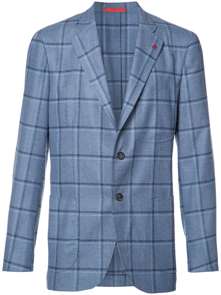 Isaia Checked Blazer, Men's, Size: 56, Blue, Cupro/silk/wool