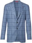 Isaia Checked Blazer, Men's, Size: 56, Blue, Cupro/silk/wool