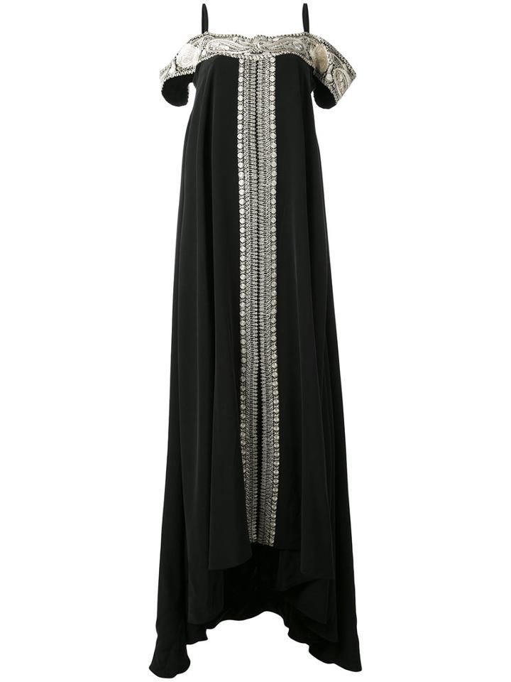 Vilshenko - Embroidered Off Shoulder Dress - Women - Silk - 10, Black, Silk