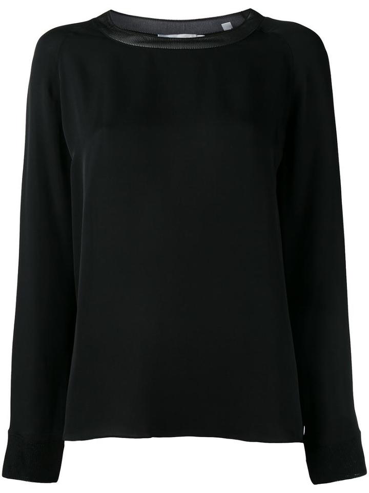 Vince Ribbed Collar Top, Women's, Size: Xs, Black, Silk
