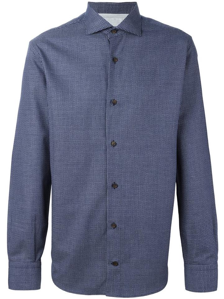 Eleventy Micro Check Shirt, Men's, Size: 41, Blue, Cotton