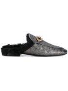Caruso Embellished Fur Mules - Black