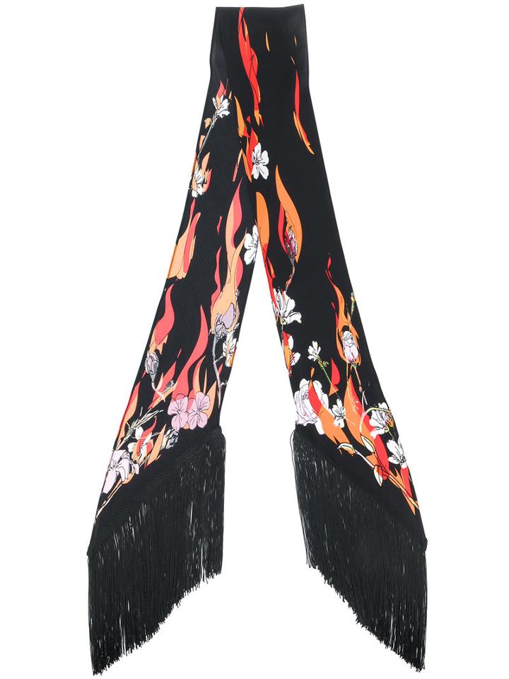 Rockins - Flowers And Flames Scarf - Women - Silk - One Size, Black, Silk