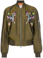 Forte Couture - Bird Embroidered Bomber Jacket - Women - Cupro - 40, Green, Cupro