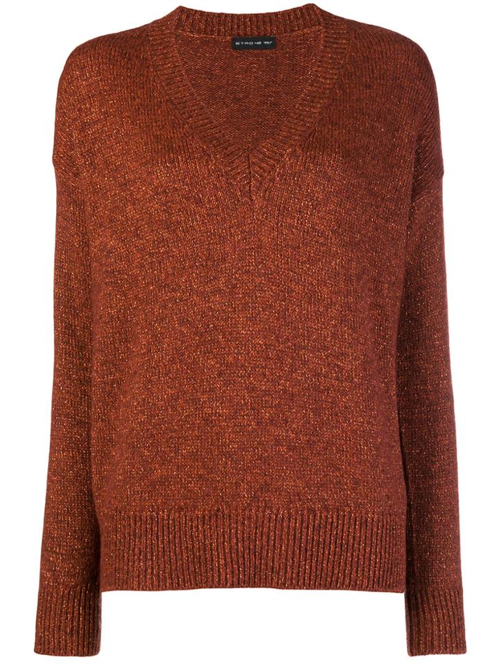 Etro Lurex V-neck Sweater - Yellow & Orange