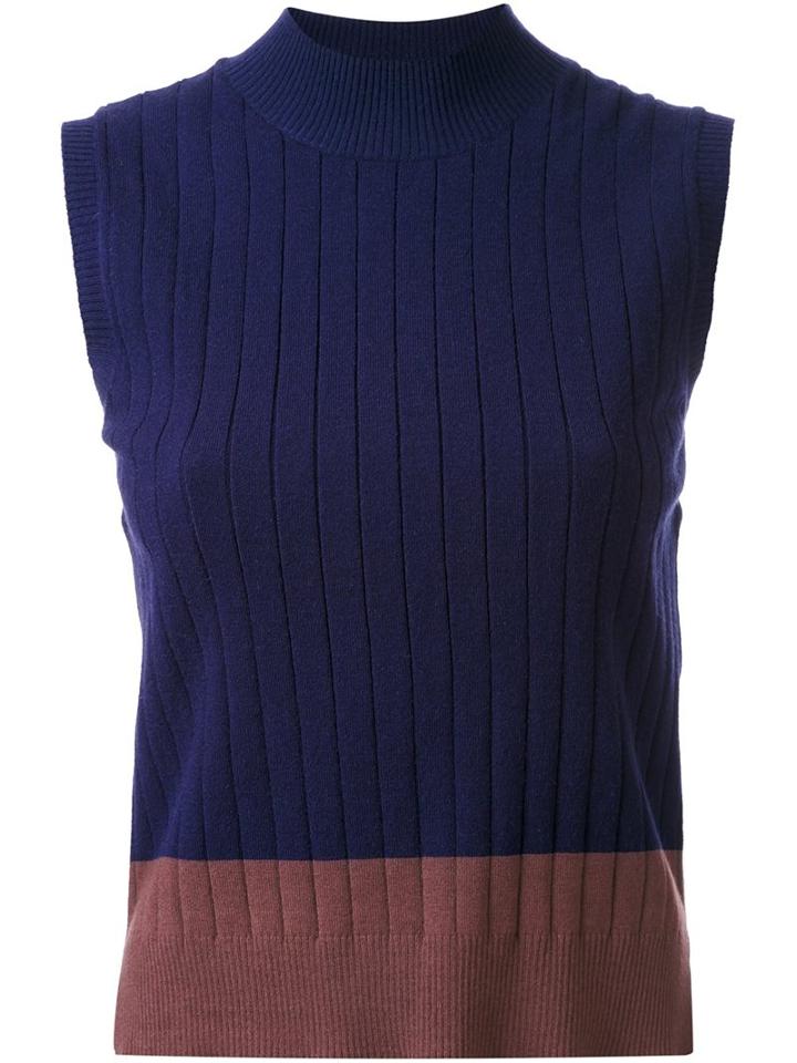 Loveless Ribbed Contrast Tank, Women's, Size: 36, Blue, Rayon/polyester/nylon