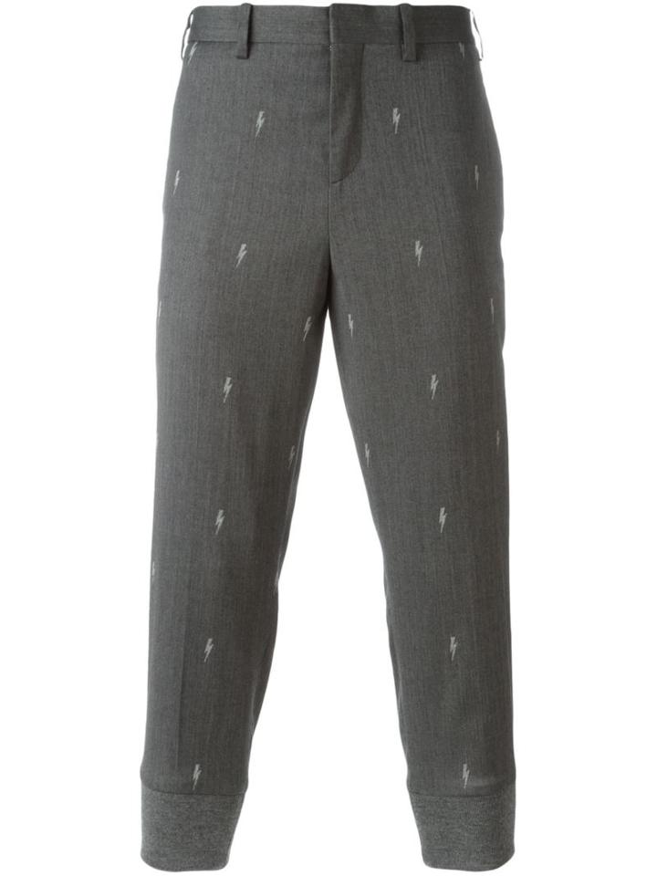 Neil Barrett Lightning Bolt Pattern Trousers, Men's, Size: 50, Grey, Cotton/polyester/virgin Wool