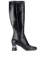 Miu Miu Crystal Embellished Heel Boots - Black