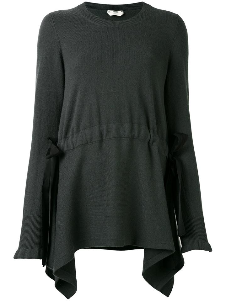 Fendi - Asymmetrical Lace-up Detail Pullover - Women - Cotton/viscose/cashmere - 42, Green, Cotton/viscose/cashmere