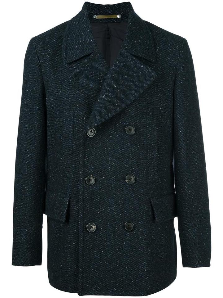 Ps By Paul Smith Double Breasted Coat, Men's, Size: Medium, Blue, Viscose/wool/nylon/silk