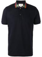 Gucci Embroidered Collar Polo Shirt, Men's, Size: Xl, Blue, Cotton/spandex/elastane