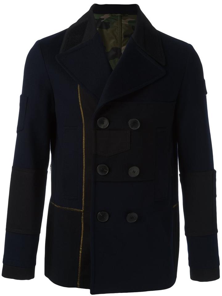 Valentino Double Breasted Peacoat, Men's, Size: 46, Blue, Cotton/polyester/lyocell/metallic Fibre