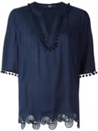 Steffen Schraut Pompom Trim Blouse, Women's, Size: 40, Blue, Modal