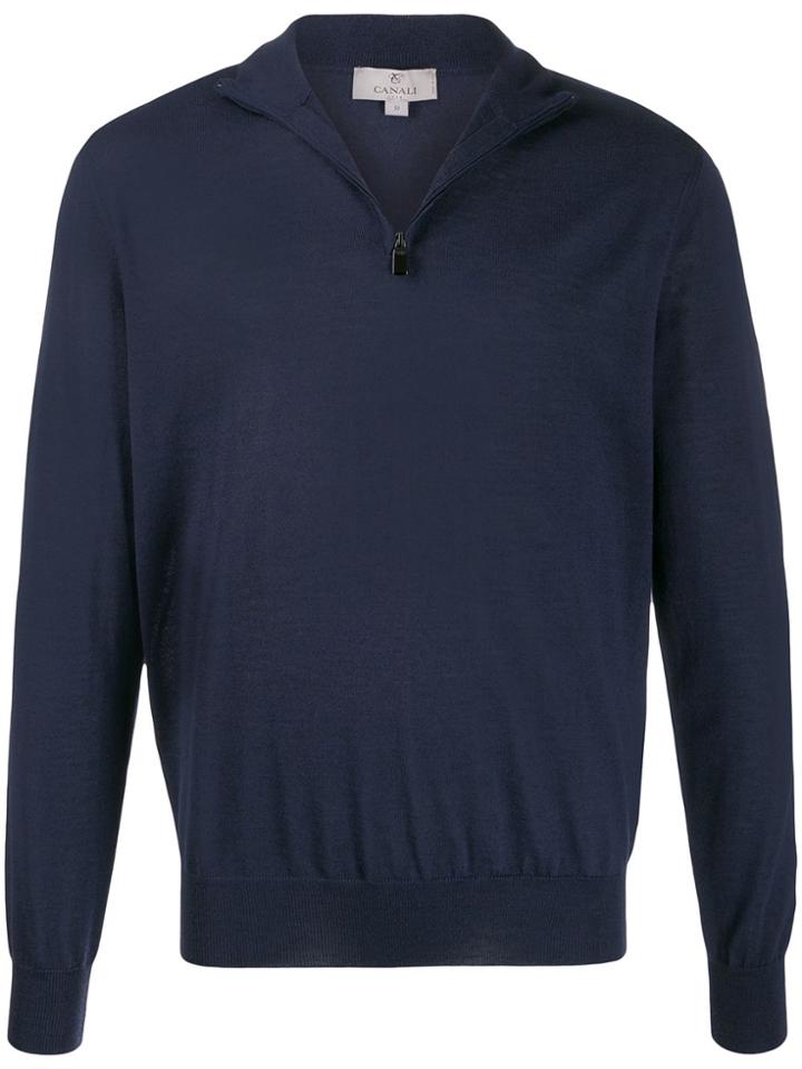 Canali Zipped Neck Jumper - Blue