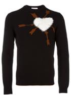 Salvatore Ferragamo Fur Heart Jumper, Men's, Size: Large, Black, Lamb Fur/virgin Wool