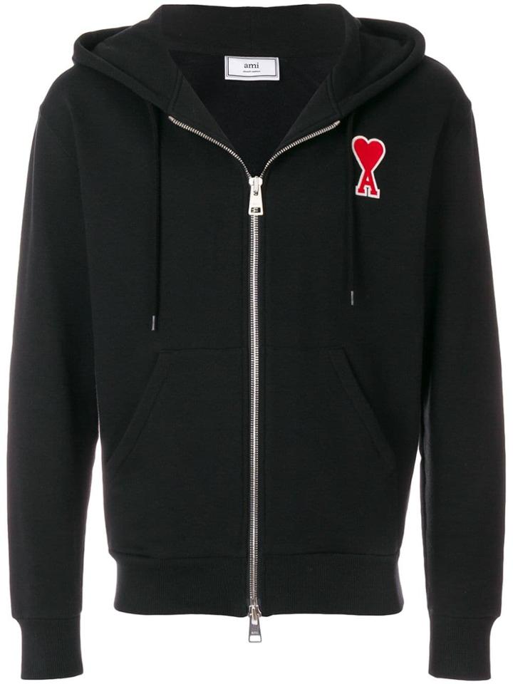 Ami Alexandre Mattiussi Zipped Ami De Coeur Hoodie - Black