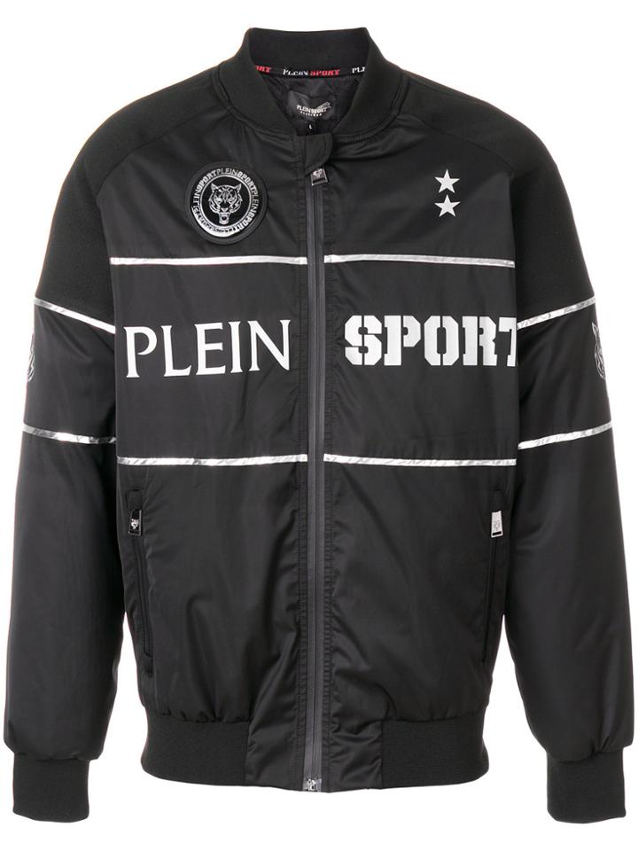 Plein Sport Slogan Print Bomber Jacket - Black
