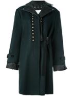Sacai Studded Leather Trim Coat, Women's, Size: 2, Green, Wool/leather/cupro