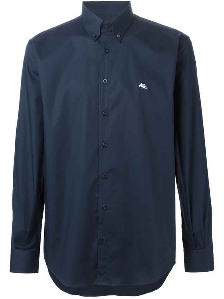 Barba Floral Embroidered Shirt - Blue