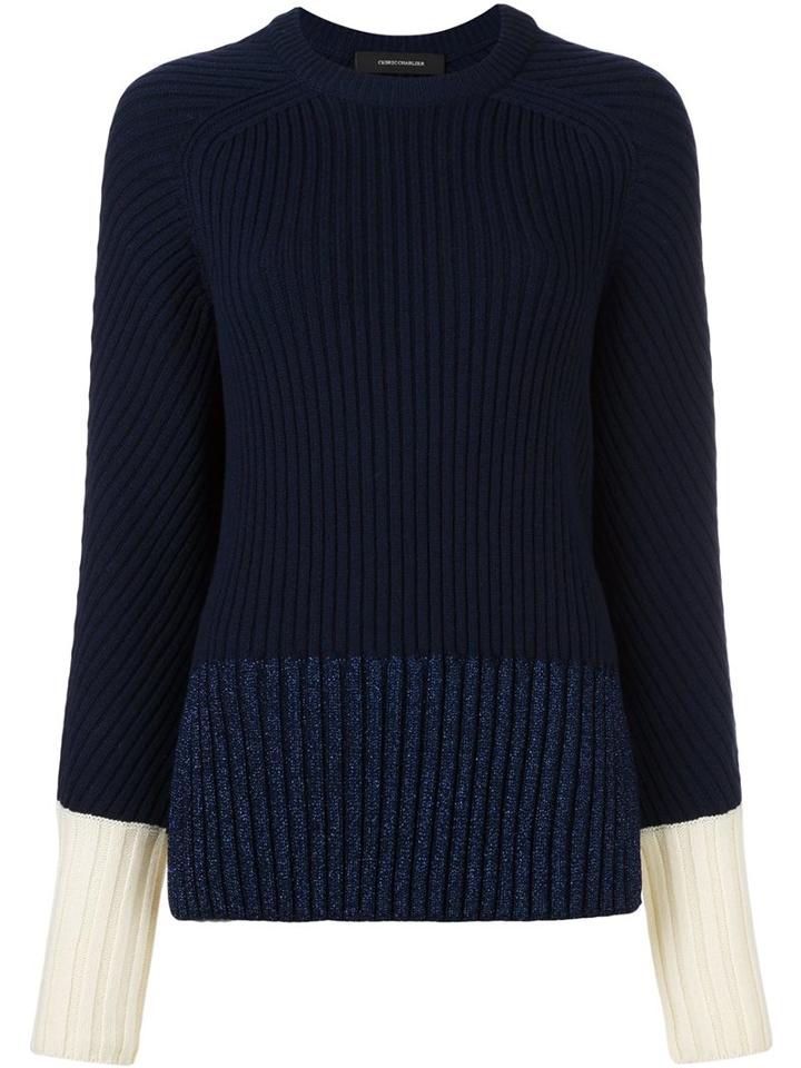 Cédric Charlier Ribbed Jumper, Women's, Size: 38, Blue, Polyester/rayon/cashmere/virgin Wool