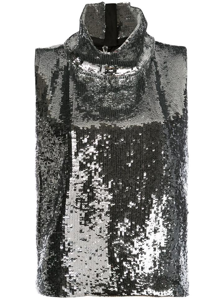 Halpern Metallic Turtleneck Top - Silver