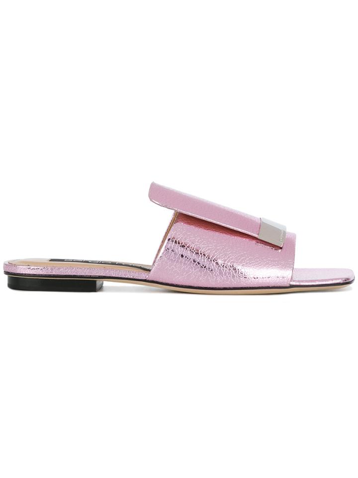 Sergio Rossi Metallic Open Toe Mules - Pink & Purple