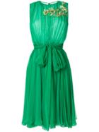 Dolce & Gabbana Pleated Embellished Flower Detail Dress - Green