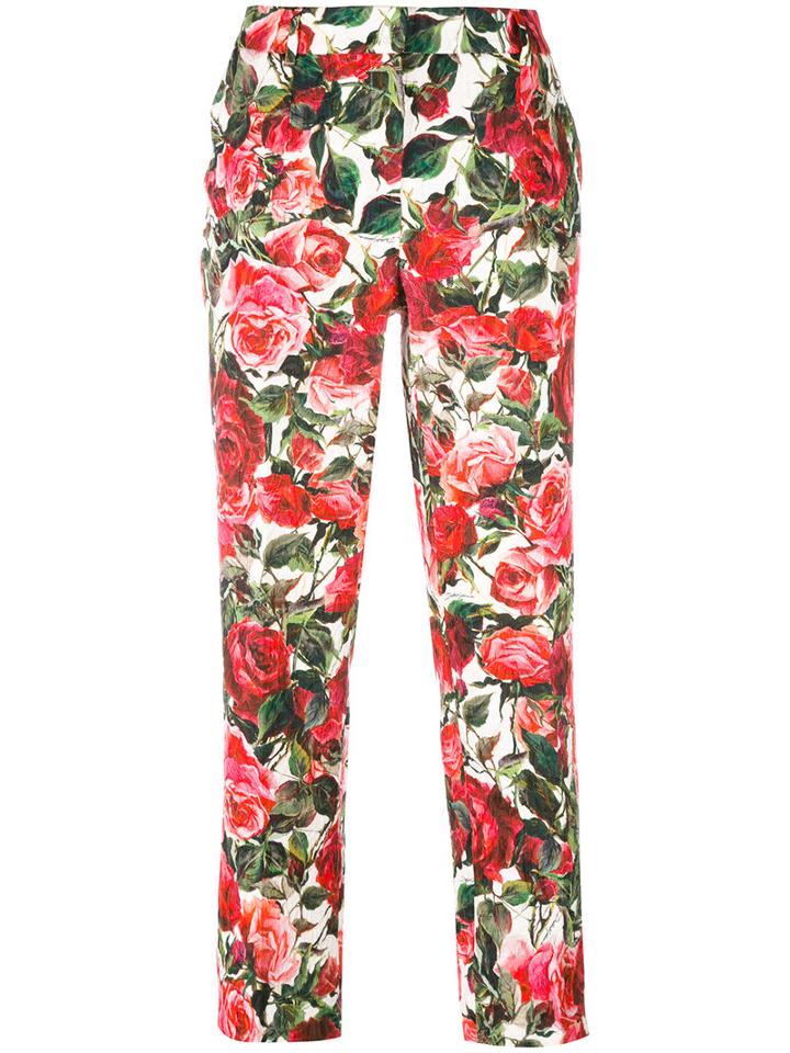 Dolce & Gabbana - Cropped Rose Trousers - Women - Silk/cotton/viscose - 42, Pink/purple, Silk/cotton/viscose
