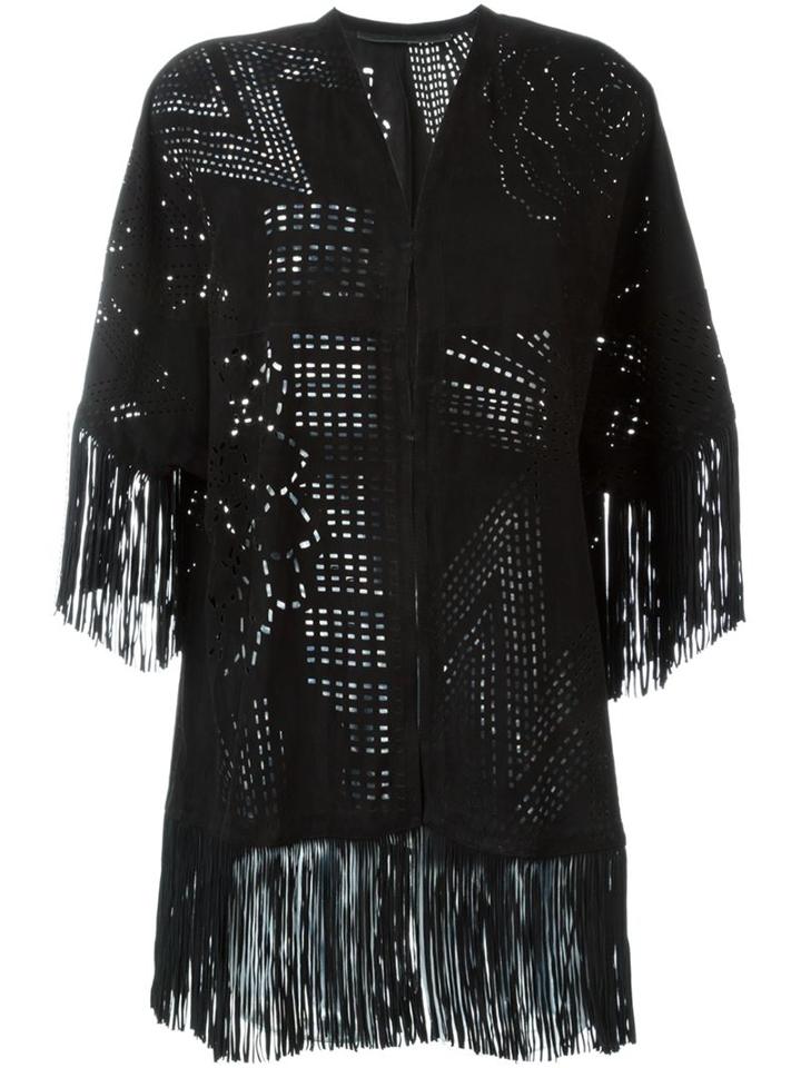 Drome Flower Cut-out Fringed Coat, Women's, Size: S, Black, Suede