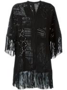 Drome Flower Cut-out Fringed Coat, Women's, Size: S, Black, Suede