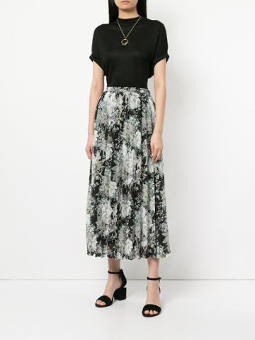 Clane Floral Print Pleated Skirt - Black