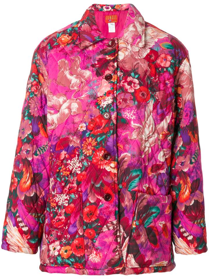Kenzo Vintage Pegas Print Quilted Coat - Pink & Purple