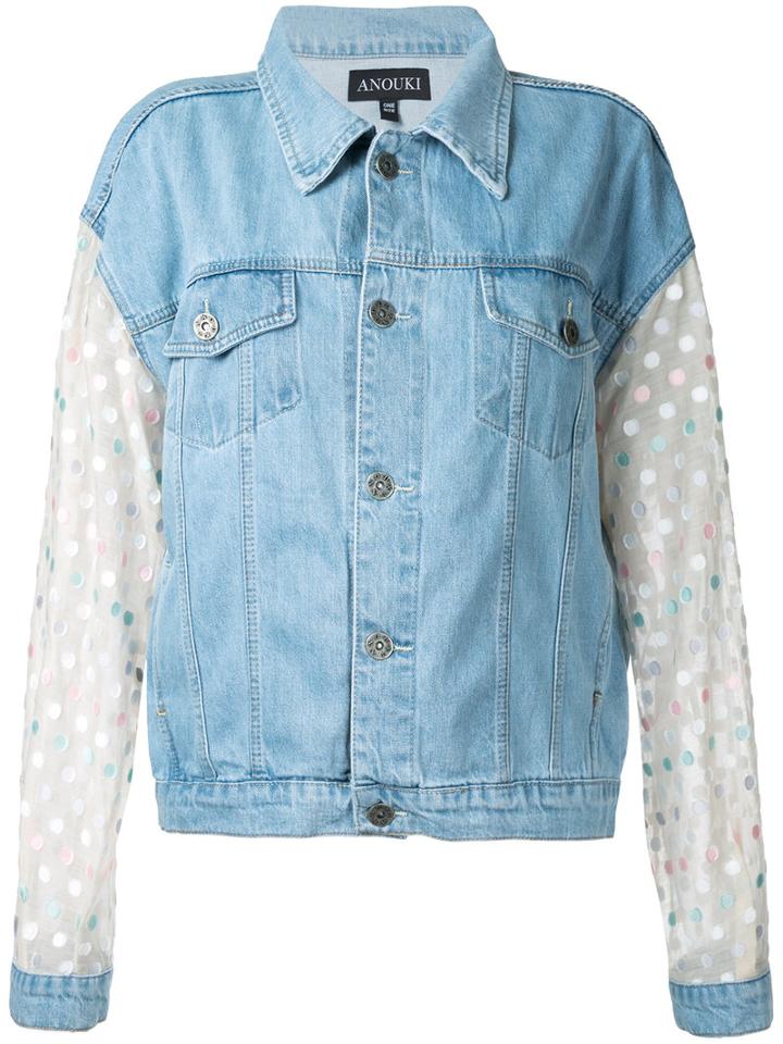 Anouki - Dotted Sleeves Denim Jacket - Women - Silk/cotton/polyester - One Size, Blue, Silk/cotton/polyester