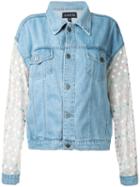 Anouki - Dotted Sleeves Denim Jacket - Women - Silk/cotton/polyester - One Size, Blue, Silk/cotton/polyester