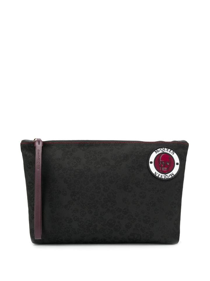 Alexander Mcqueen Skull Embroidered Clutch - Black