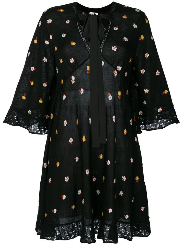 Red Valentino - Floral Printed Flared Dress - Women - Silk/polyester/wool - M, Black, Silk/polyester/wool