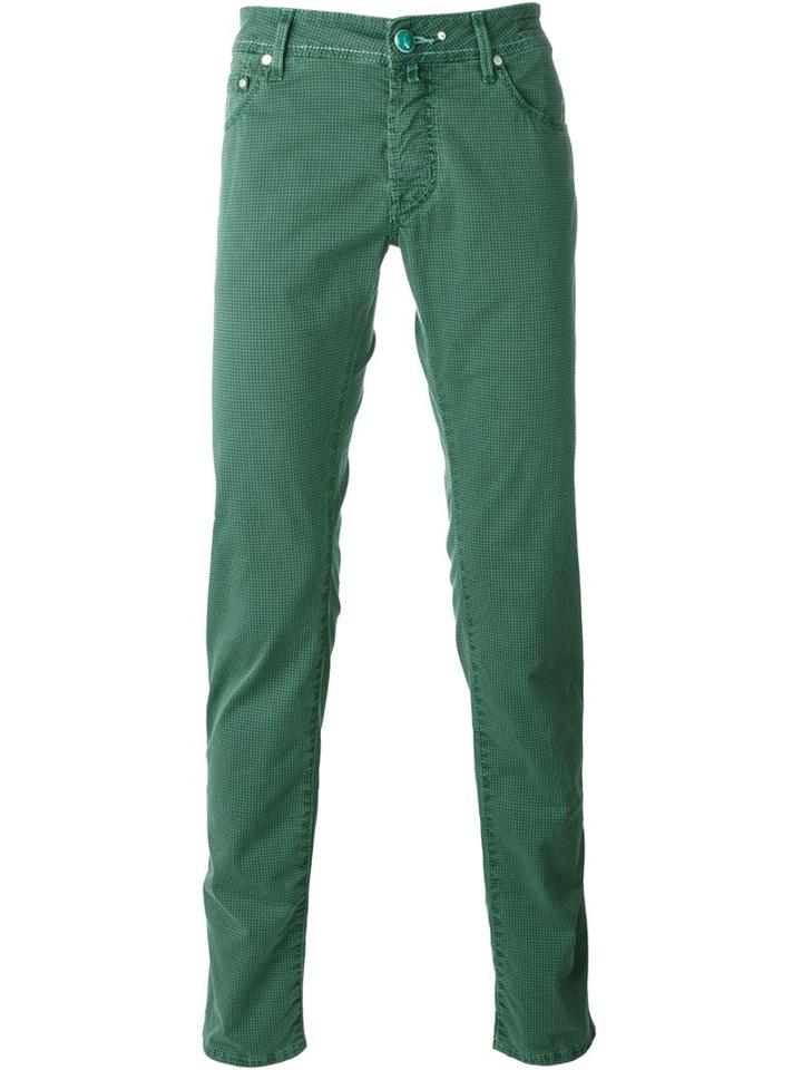 Jacob Cohen Houndstooth Pattern Jeans, Men's, Size: 32, Green, Cotton/spandex/elastane