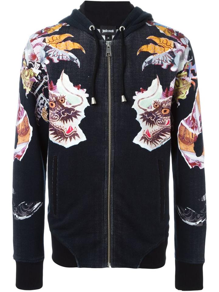 Just Cavalli Chinese Dragon Print Hoodie