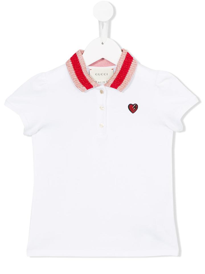 Gucci Kids Embroidered Heart Polo Shirt, Girl's, Size: 8 Yrs, White
