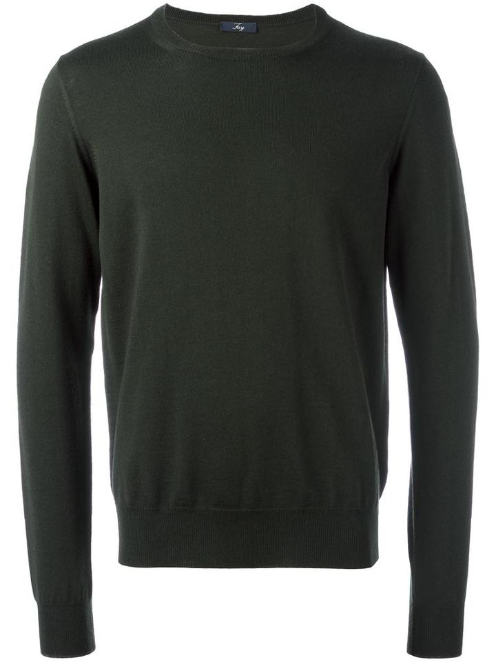 Fay Round Neck Jumper, Men's, Size: 50, Green, Virgin Wool