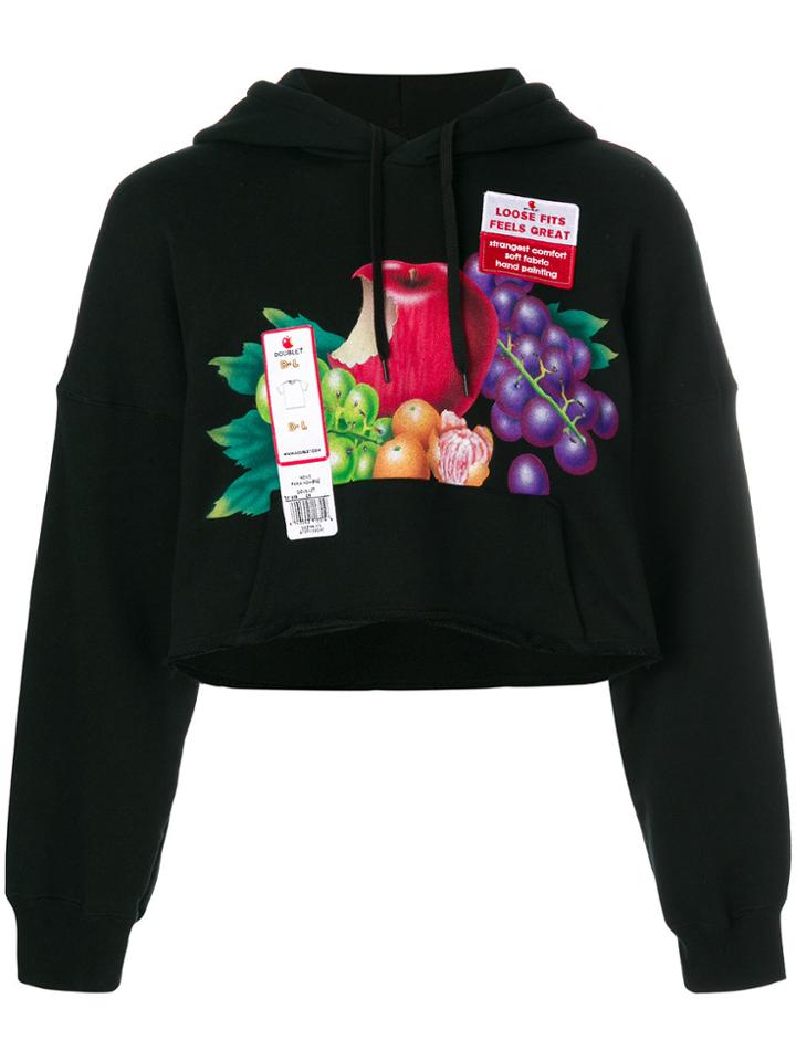 Doublet Fruit Print Cropped Hoodie - Black