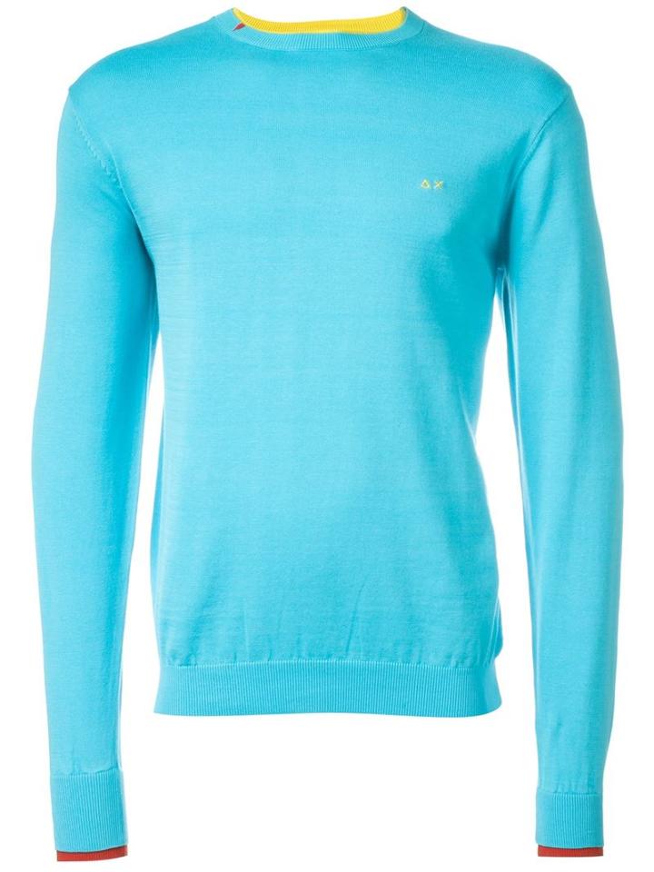 Sun 68 Cuff And Neck Trim Detail Giro Jumper, Men's, Size: Xl, Blue, Cotton