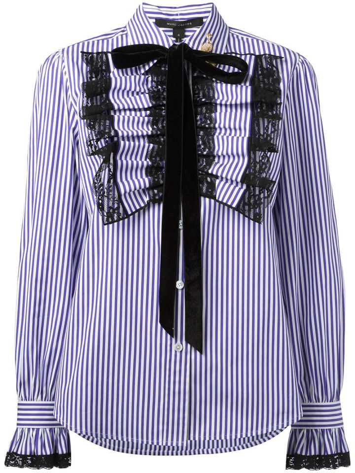 Marc Jacobs Ruffle Placket Shirt, Women's, Size: 4, Pink/purple, Cotton/nylon/glass/brass