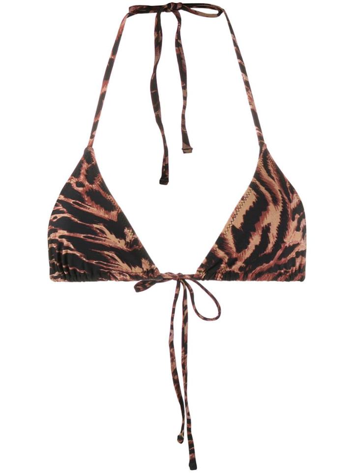Ganni Tiger Print Bikini Top - Brown